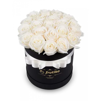 umělá květina Bílé růže černá kulatá krabice 13 - 15 ks