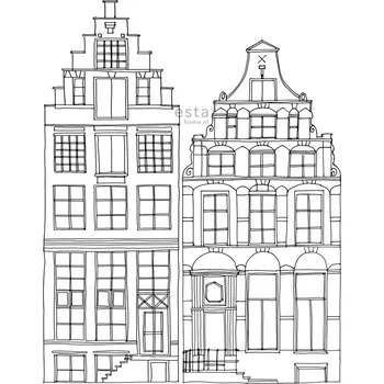 Tapeta Černobílá vliesová tapeta na zeď Domečky 158834, 1,395 x 2,79 m, Little Bandits, Esta