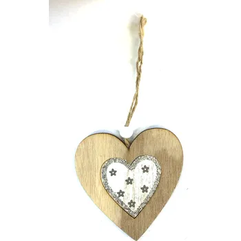 Dřevěná dekorace, srdce ozdoba, 8,5cm, 1ks