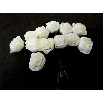 umělá květina Dekorace na drátku, pěnová růže, VANILKOVÁ,12 svazků x 12 růží (144 růží)