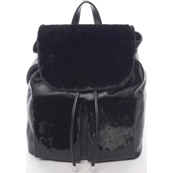 Kabelka Elegantní dámský batoh s kožíškem Šantel, černý