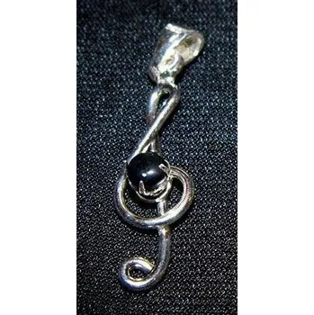 Přívěsek Houslový klíč zdobený černým kamenem - stříbrný přívěsek