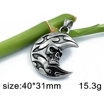 Přívěsek Lebka v měsíci - ocelový přívěsek