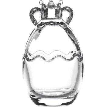 Dóza na potraviny Skleněná dóza na bonbóny ve tvaru vajíčka s oušky a korunkou - Ø 7*11 cm