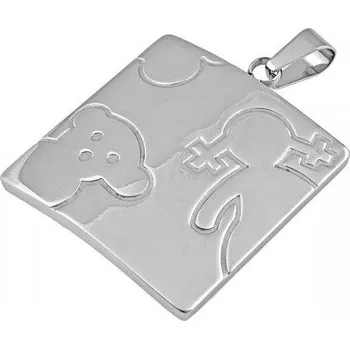 Přívěsek Čtverec s medvídkem a dívkou - ocelový přívěsek