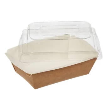 Jednorázové nádobí EcoPack Papírový box / miska EKO na salát 120x160x70 mm hnědý s vysokým transp. víčkem bal/50 ks
