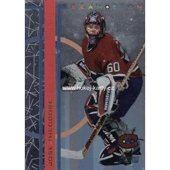 Sběratelská karetní hra insert karta JOSE THEODORE 02-03 Topps Stadium Club Beam Team číslo BT5