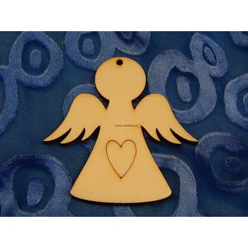 Vánoce Dřevěné výřezy , Andílek se srdíčkem, cca 5,3 x 5,5 cm, 1ks
