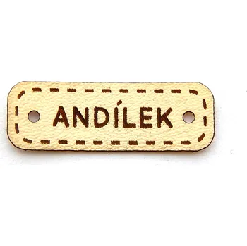 N135, Nášivky, Andílek, obdélník, oblé rohy, EKO kůže světlá, 34x12mm, 1ks