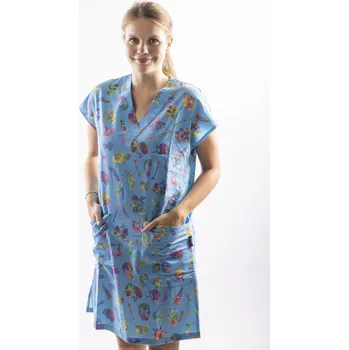 Zdravotnický oděv REFLI Dámské zdravotnické šaty, vzor: splašené kosti modré XL REFLISATYKOSTIMXL