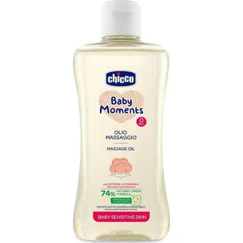 Dětská kosmetika Chicco Olej masážní s bavlnou a vitamínem E Baby Moments Sensitive 200 ml