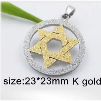 Přívěsek Hexagram ve zlaté barvě v kruhu stříbrné barvě - přívěsek z oceli