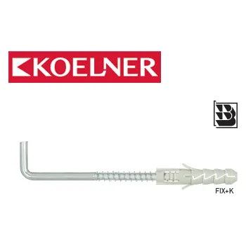 Hmoždinka FIX+K Rozpěrná hmoždinka bez límce s jednoduchým hákem, polypropylen/pozink (FIX-12K / 12 x 60 s hákem 8 x 65 mm / 50ks)