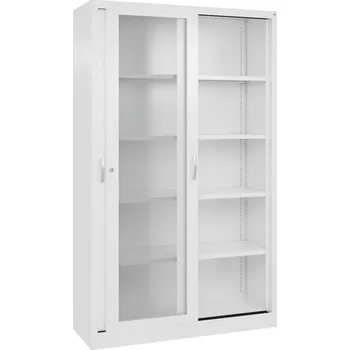 Jednací stůl Kancelářská skříňka s posuvnými dveřmi Acurado, vložné police, 1200 x 400 x 1950 mm, dopravní bílá