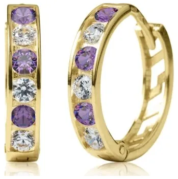 Náušnice Couple, Kruhové náušnice Elaxi, žluté zlato s fialovými zirkony, 6630380-0-14-5