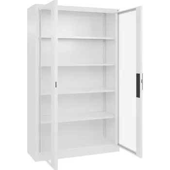 Jednací stůl Dílenská skříň Acurado, s vložnými policemi, 1200 x 400 x 1950 mm, dopravní bílá