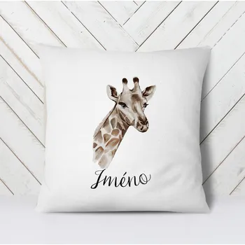 Dekorativní polštářek Domovi Bílý polštář s vlastním jménem Žirafa 40x40