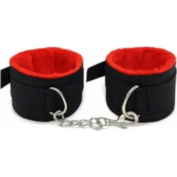 LOLO černočervená pouta z nylonu a kožíškem na nohy