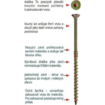 Vrut Stavební vrut RAPI-TEC HBS (10x300mm, záp. T40 žlutý / 0,5cks)