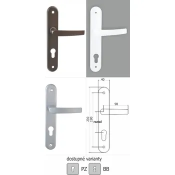 Dveřní kování Dveřní kování BAJDA s oválným štítem - klika rovná (7pw6 / rozteč 72 mm / typ PZ / stříbrná / 1ks)