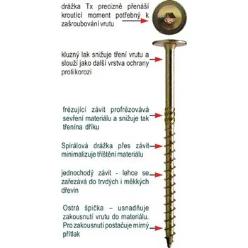 Vrut Stavební vruty RAPI-TEC SK (8x360mm, plochá hl. T40 žlutý / 0,5cks)