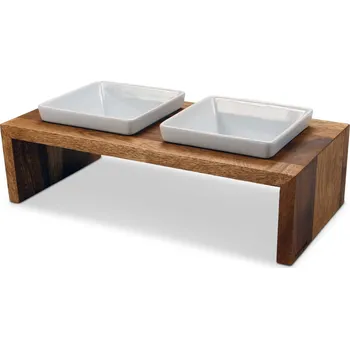 Miska pro psa Dvojmiska pro psy a kočky Meshidai Teak Velikost: S