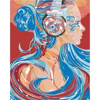 Malování podle čísel - Žena se sluchátky v opojení hudbou, 40x50 cm, bez rámu a bez vypnutí plátna