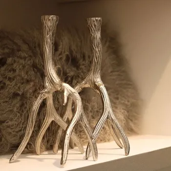 Svícen Stříbrný raw svícen stojící paroží Antlers - 18*19*33cm