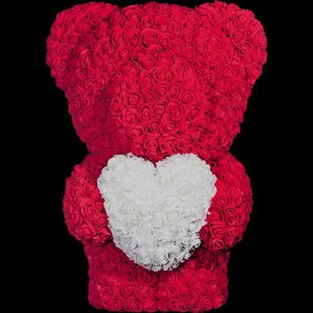 plyšák Medvídek z růží - bordó se srdcem 40 cm