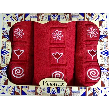 Luxusní dárkový vyšívaný froté set 1 osuška 2 ručníky (červená)