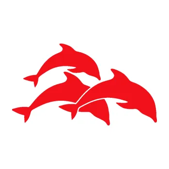 Samolepící dekorace SAMOLEPKA Delfíni 001 pravá (10 - červená) NA AUTO, NÁLEPKA, FÓLIE, POLEP, TUNING, VLASTNÍ TEXT, TISK, AUTOSAMOLEPKY.cz, POLEPY, OBRÁZEK, LOGO, SAMOLEPKY