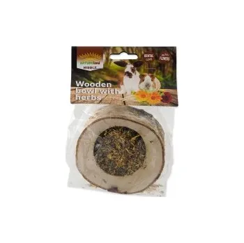 Krmivo pro hlodavce Miska NATURE LAND Nibble plněná bylinkami dřevěná 120g