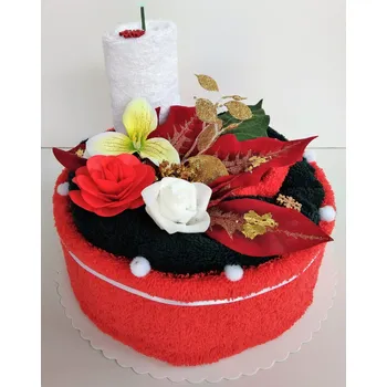 Bytová dekorace Veratex Textilní dort svícen červená růže