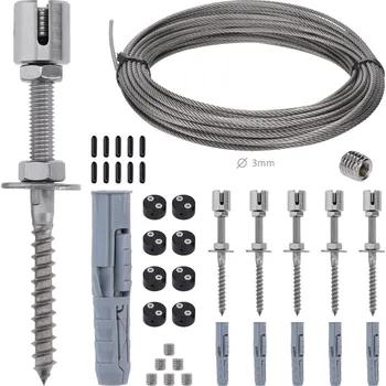 Opora na rostlinu sada pro upínání rostlin, nerez / plast - lanková stěna pro pnoucí rostliny na zeď, zelená stěna, kompletní set pro lanko ø 3 mm, kotvení vruty, rozměr 1 x 1 m