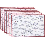 6ks modrobílé bavlněné prostírání Sun Sea And Fish - 48*33 cm