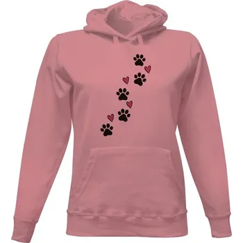 Dámská mikina Dámská mikina s kapucí s potiskem Psí tlapky a srdíčka dámské