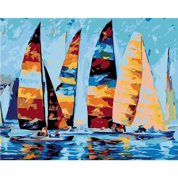 Malování podle čísel - Plachetnice na moři, 50x40 cm, bez rámu a bez vypnutí plátna