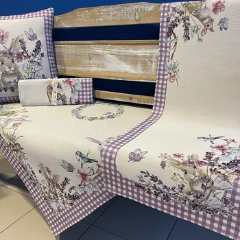 ubrus Tegatex Velikonoční gobelínový ubrus - zajíček káro fialové Velikost: 40*140 cm