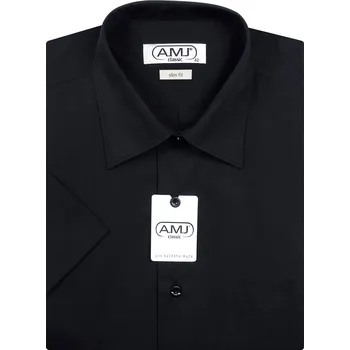 Pánská košile Pánská košile AMJ Slim fit s krátkým rukávem - černá JKS17 Velikost: 40, délka rukávu: krátký rukáv