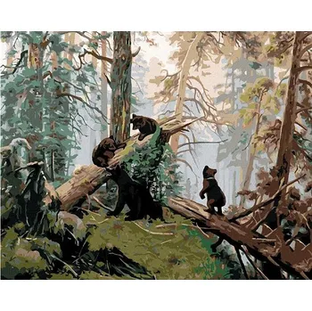 Malování podle čísel - Medvědí rodinka, 50x40 cm, bez rámu a bez vypnutí plátna