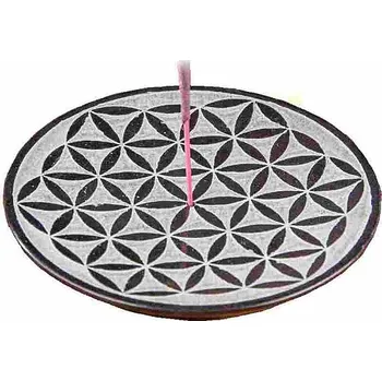 Stojánek z mastku na vonné tyčinky Květina života černá 10 cm