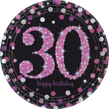 Party dekorace Růžové párty talířky 30 let