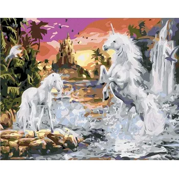 Malování podle čísel - Jednorožec, 50x40 cm, bez rámu a bez vypnutí plátna