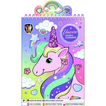 omalovánky Omalovánky se samolepkami A4 jednorožec - Grafix (kroužková)