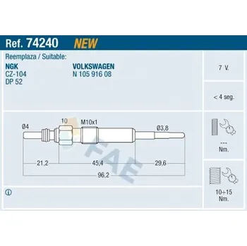 Zapalovací a žhavicí svíčka Žhavící svíčka FAE 74240