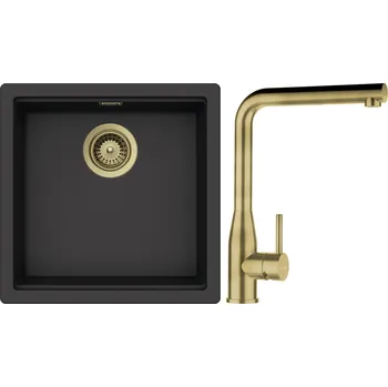 Kuchyňský dřez Set Schock S31-18 (dřez Kiruna N-100 Dusk + baterie Keto.120 White Gold + komponenty White Gold)