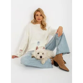 Dámský svetr Dámský svetr s širokými rukávy a otvory oversize JOLEIGH ecru