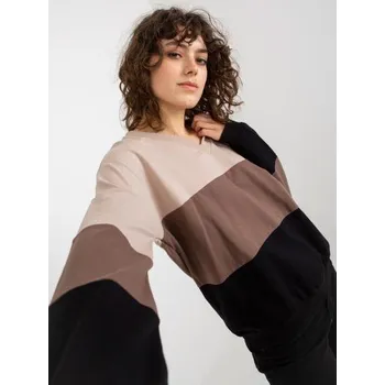 Oblečení a móda Dámská mikina s výstřihem do V RUE PARIS béžovo-černá