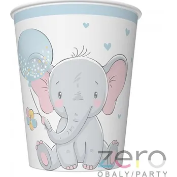 Jednorázové nádobí Pohárek (kelímek) nápojový papírový 0,25 l (8 ks) - modrý slon