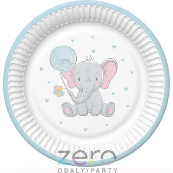 Jednorázové nádobí Tácek papírový kulatý s fólií pr. 18 cm (8 ks) - modrý slon
